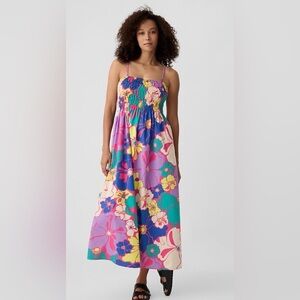 Gap Smocked Square-Neck Floral Beachy Maxi Dress NWT M BoHo Sundress Colorful